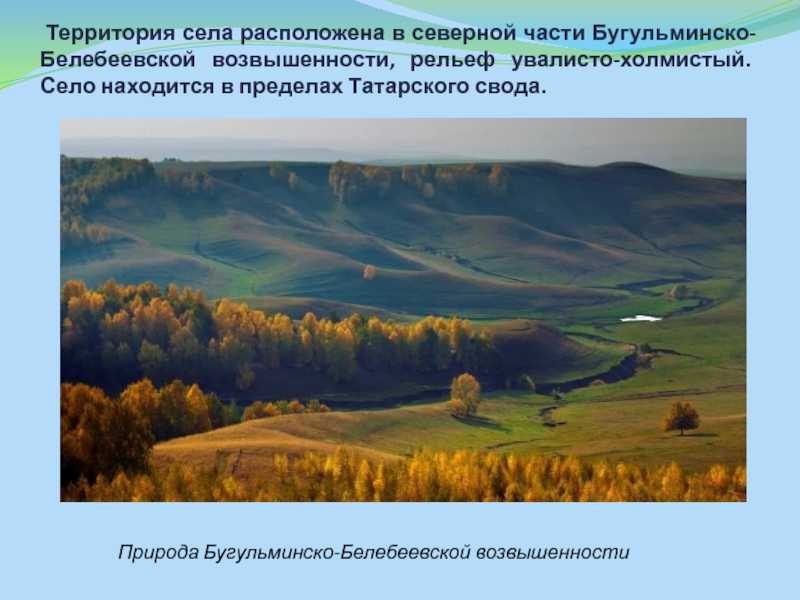 Бугульминско-белебеевская возвышенность
 - большая энциклопедия нефти и газа, статья, страница 1