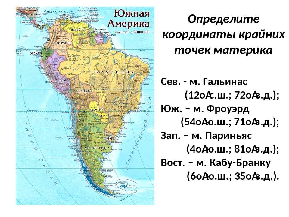 Как называется крайняя южная точка материка. Северная Америка мыс Гальинас. Координаты крайних точек Южной Америки.