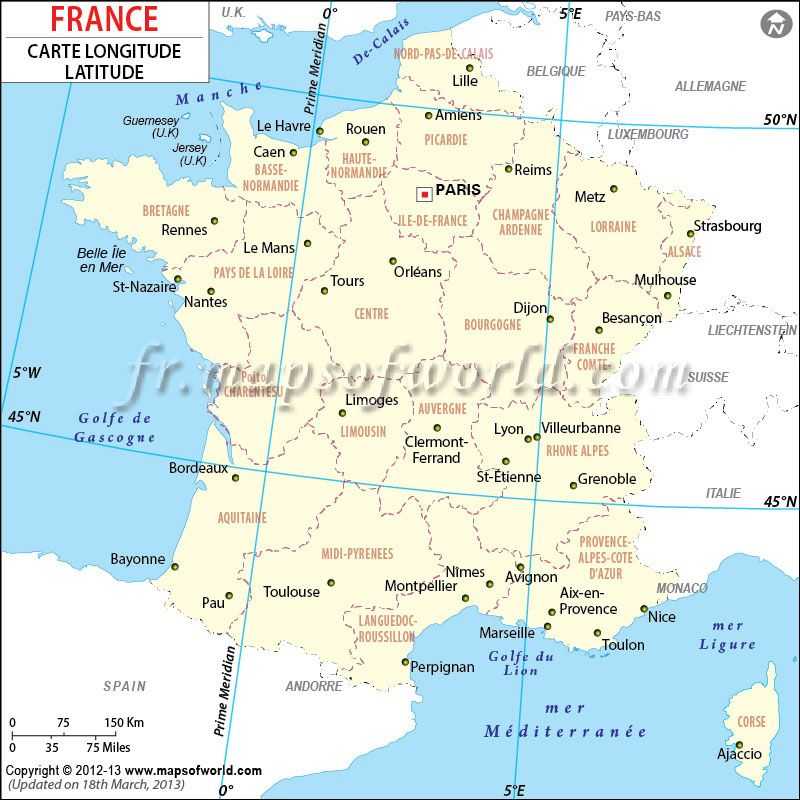 Столица франции географические координаты 5. Широта Франции. Франция широта и долгота. Карта Франции с широтой и долготой. Карта Франции с координатами.