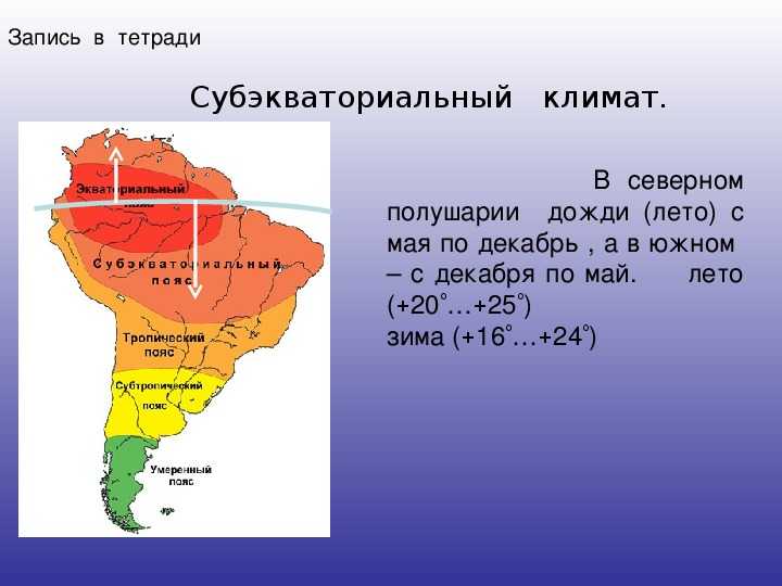 Южная америка по величине. Климат субэкваториального пояса Южной Америки. Климат Южной Америки на карте 7 класс. Карта климатических поясов Южной Америки 7 класс. Экваториальный климат Южной Америки.