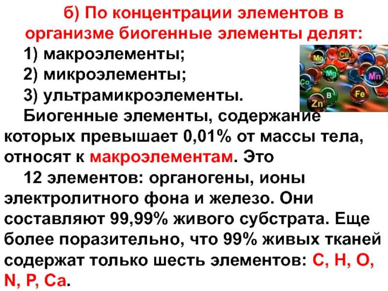 Биогенные элементы в организме человека