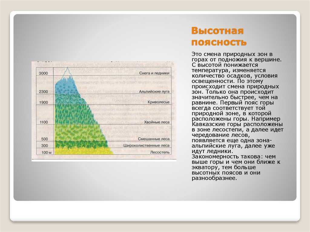 Высотная поясность области (география, 7 класс): характеристики и причины, климатические условия