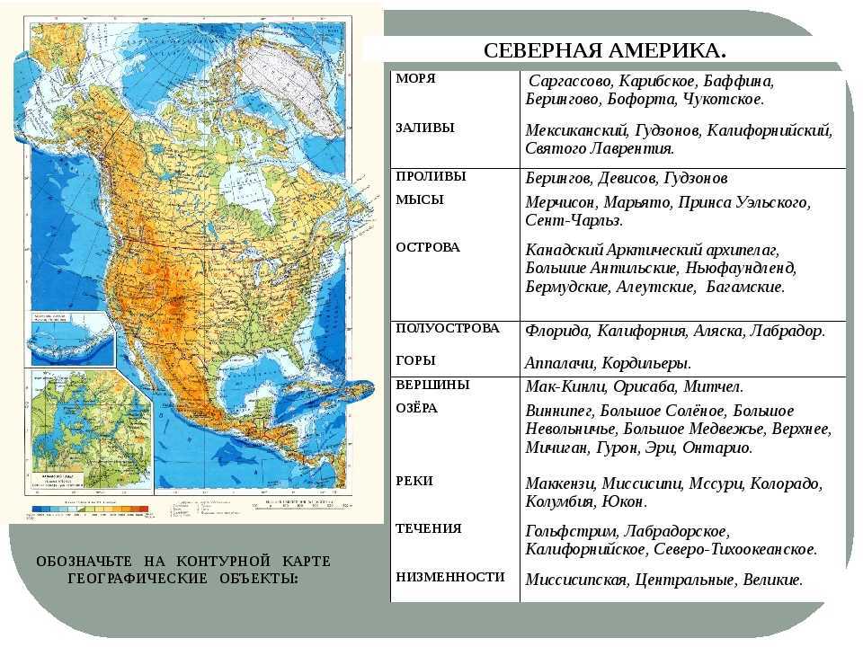 Заливы северной америки на карте 7 класс. Карта физико географических объектов Северная Америка. Серная Америка гоеграфические объекты. Географические объекты на материке Северная Америка. Номенклатура Северной Америки.