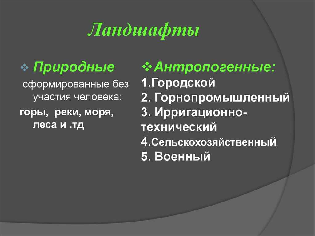 Каких антропогенных ландшафтов не существует. Виды ландшафтов. Примеры антропогенных ланшафт. Типы природных ландшафтов. Виды природно антропогенных ландшафтов.