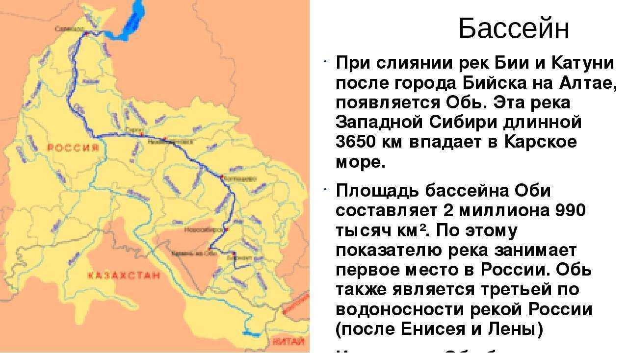 Река обь на карте от истока до устья куда впадает