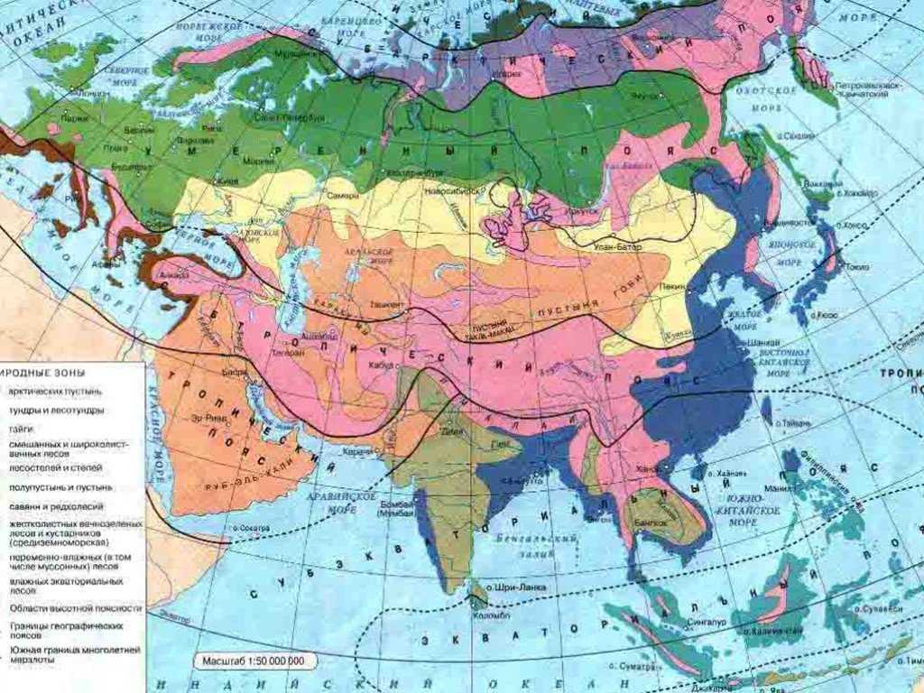 В каких районах евразии. Карта природных зон климатических поясов Евразии. Природная зона Евразии на карте Евразии. Карта природных зон Азии. Природные зоны материка Евразия.