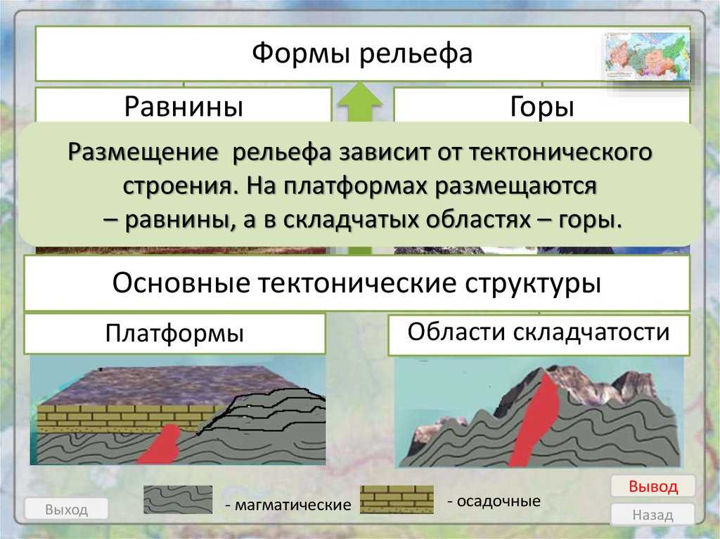 Какие формы рельефа соответствуют щитам?