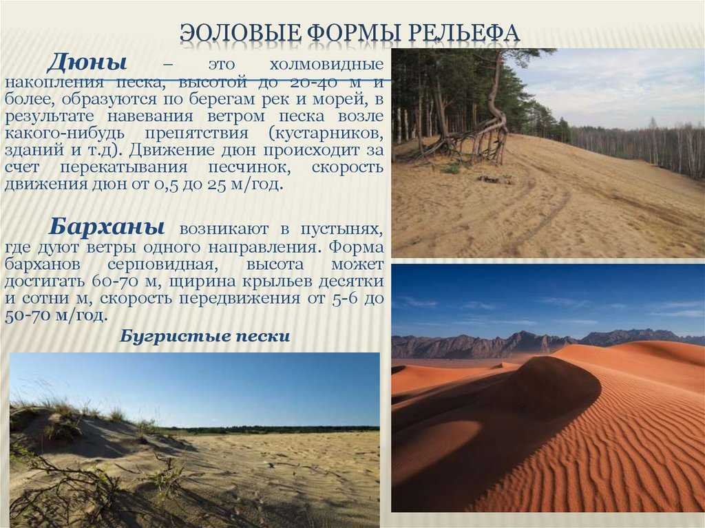 Эоловые формы рельефа: краткое описание и характеристики