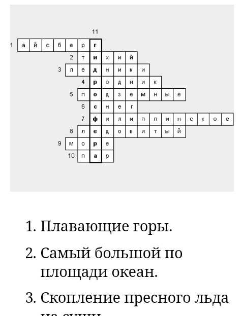 Кроссворд «водные ресурсы» игра с ответами по географии икт