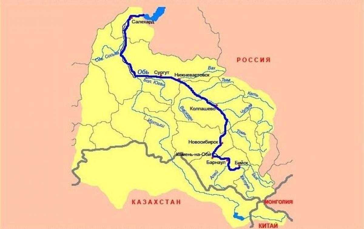 Река обь: на карте, куда впадает, устье, длина, притоки, где находится, бассейн, города, фото и описание