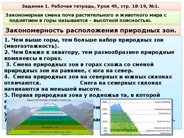 Высотная поясность - причины формирования зональности, климат